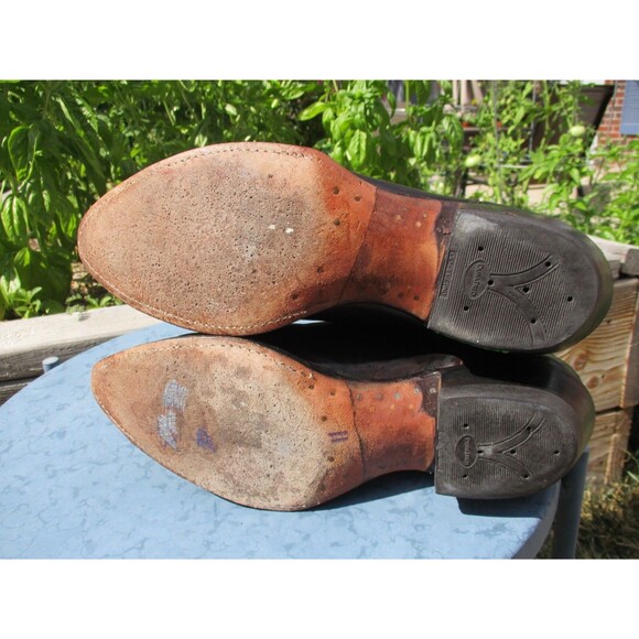 VINTAGE Tony Lama Cowboy Boots Men 9 B Narrow Brown Leather Pointed Toe West USA - Picture 10 of 14